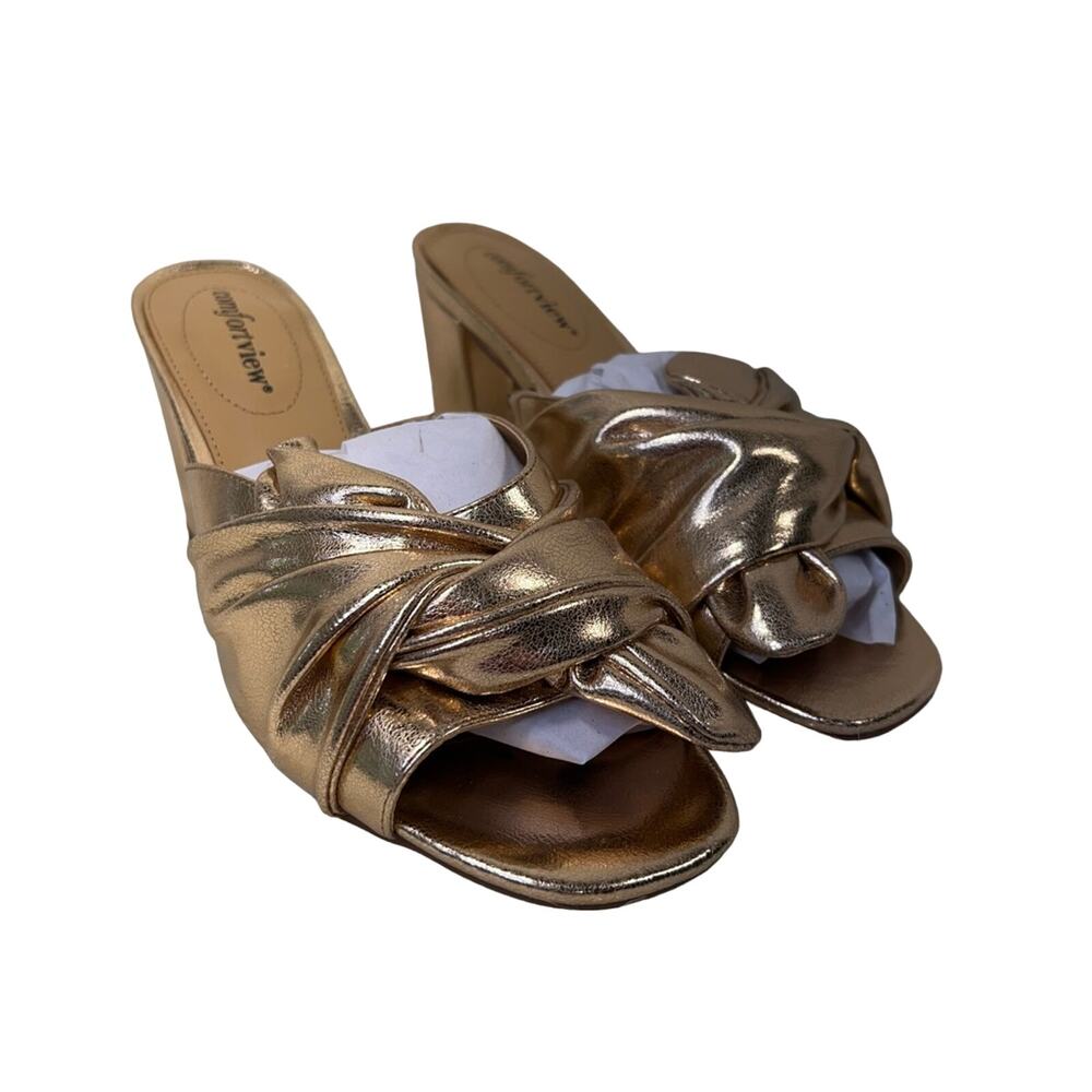 Comfortview Womens Bekah Sandals Copper Block Heels Knot Front Slip Ons 8 W New